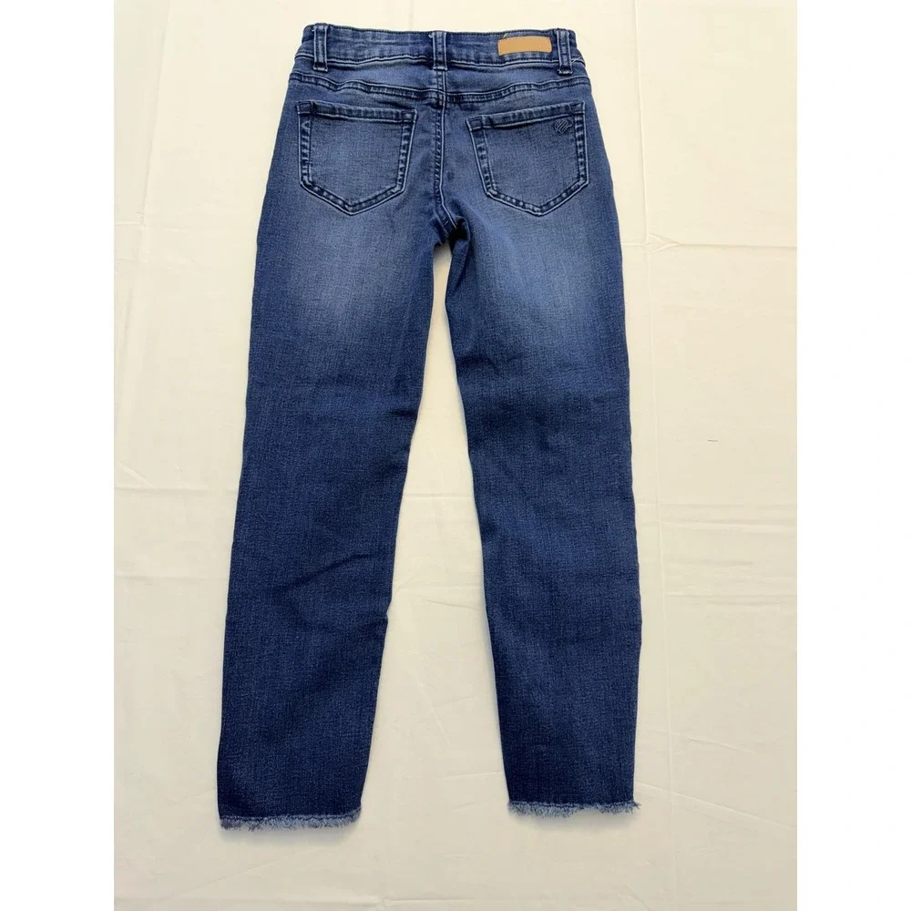 Justice Jeans Girls 10 Blue Skinny Slim Medium‎ Wash Distressed Raw Hem Denim